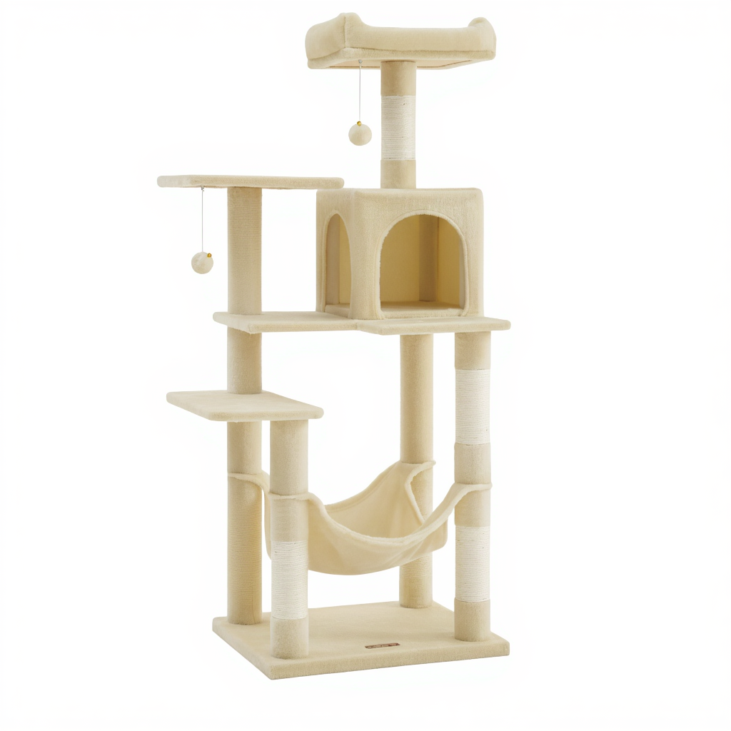 arbre-a-chat-maine-coon-design-143cm-le-refuge-cosy-xxl-avec-hamac-beige