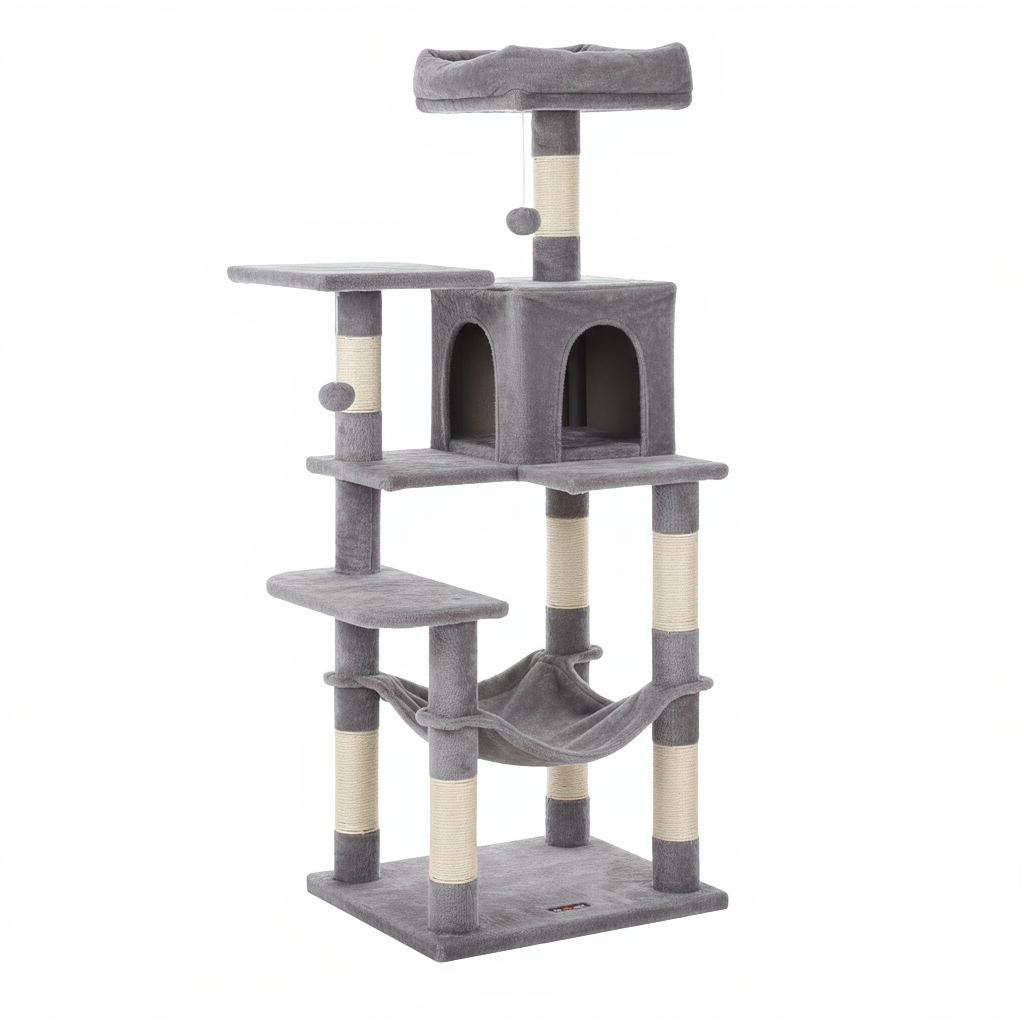 arbre-a-chat-maine-coon-design-143cm-le-refuge-cosy-xxl-avec-hamac-gris