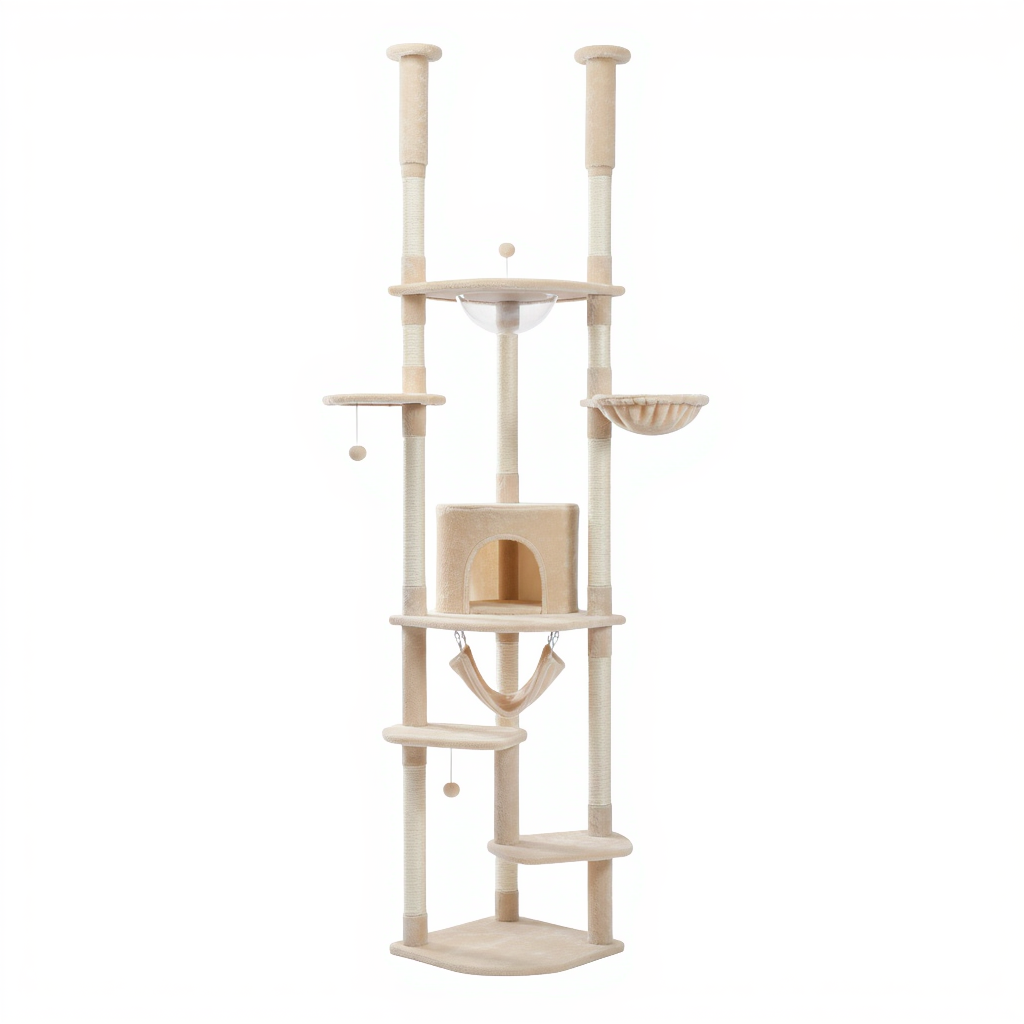 arbre-a-chat-maine-coon-sol-plafond-258cm-pillier-royal-avec-bulle-beige